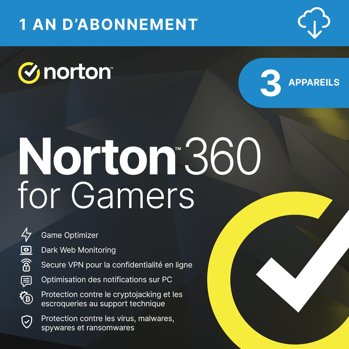 Norton 360 for Gamers 2026 - 3 appareils - 1 an - Licence par e-mail