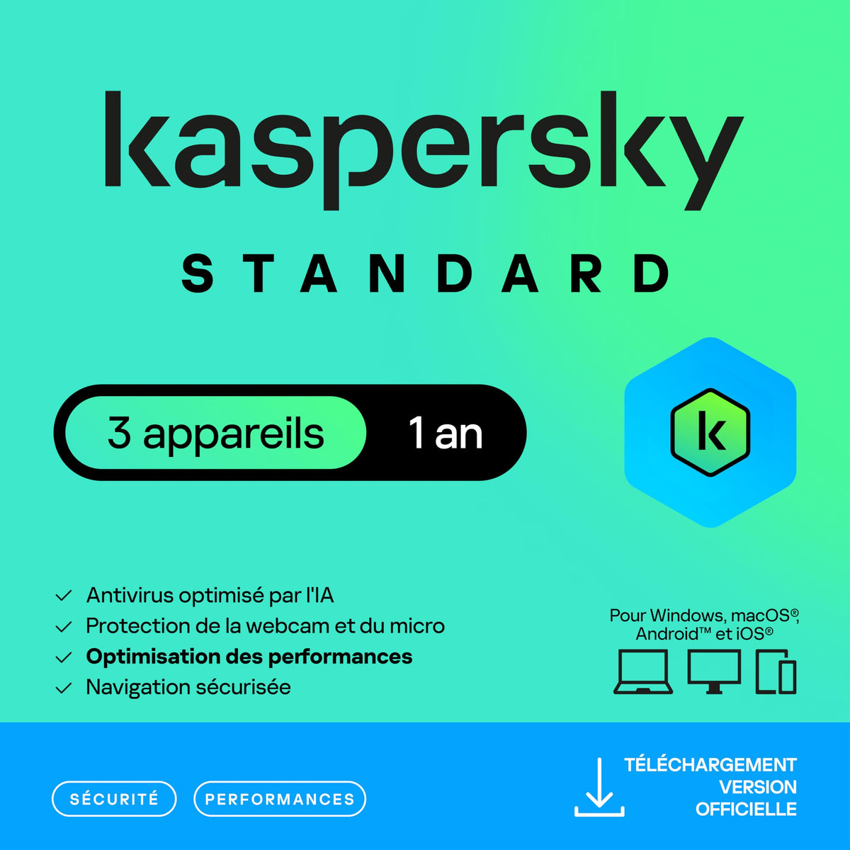 Kaspersky Standard 2026 - 3 appareils - 1 an - Licence par e-mail