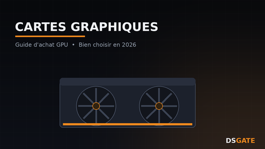 Carte graphique gaming avec deux ventilateurs sur fond sombre