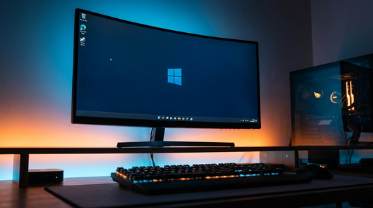 PC gamer affichant un bureau Windows 11 propre avec clavier mécanique