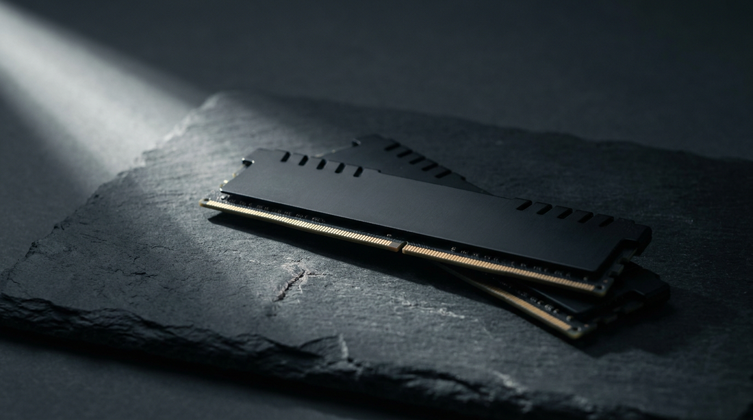 Barrettes de RAM DDR4 sur une surface sombre avec éclairage dramatique