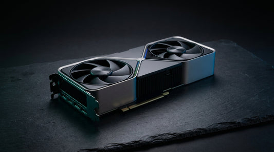 Carte graphique gaming RTX sur surface sombre avec éclairage studio
