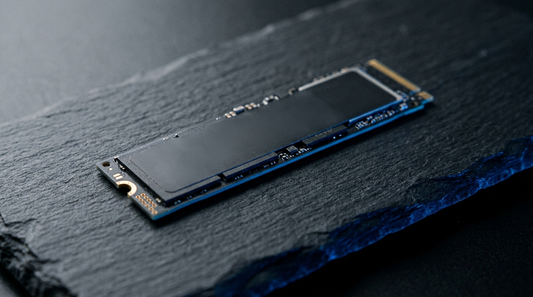 SSD NVMe M.2 sur surface ardoise sombre