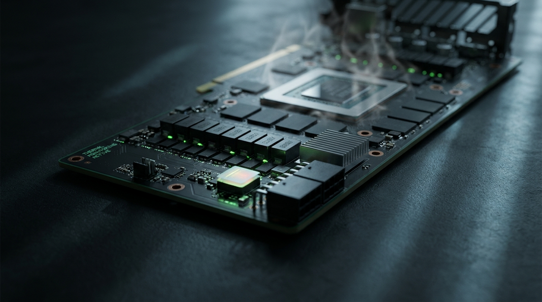 Carte graphique moderne avec zoom sur les puces mémoire du PCB