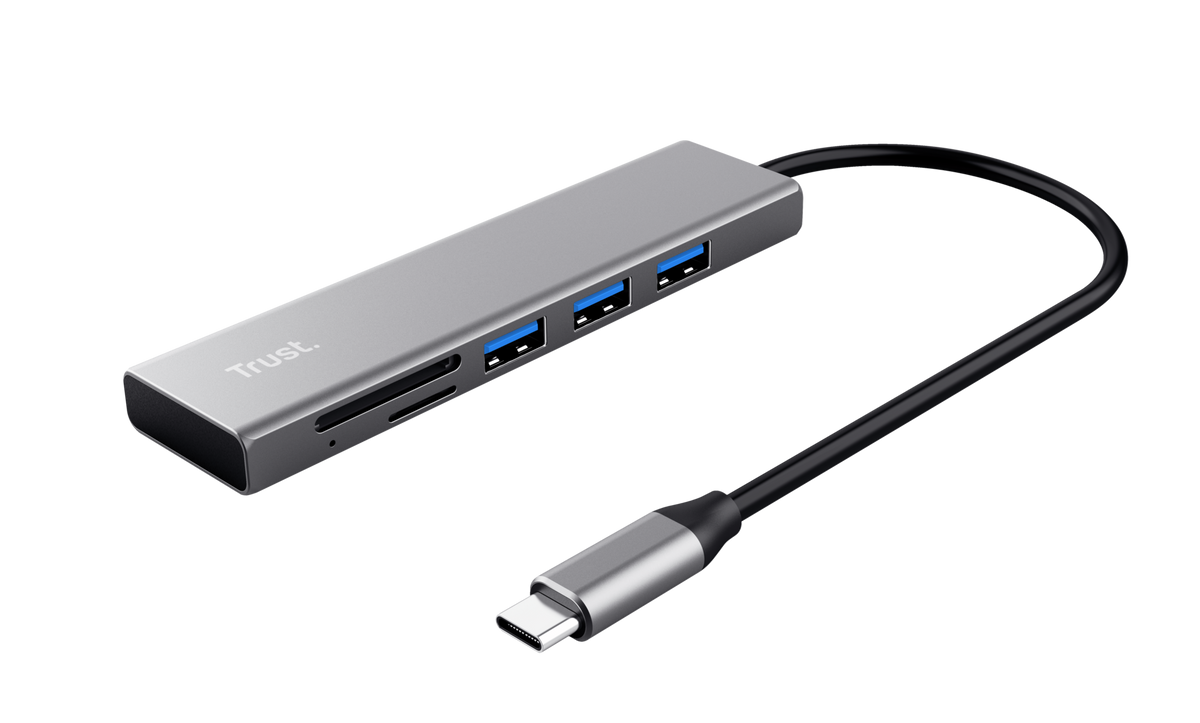 Hub USB-C 3.2 Trust Halyx 3 ports USB-A + lecteur de cartes Argent