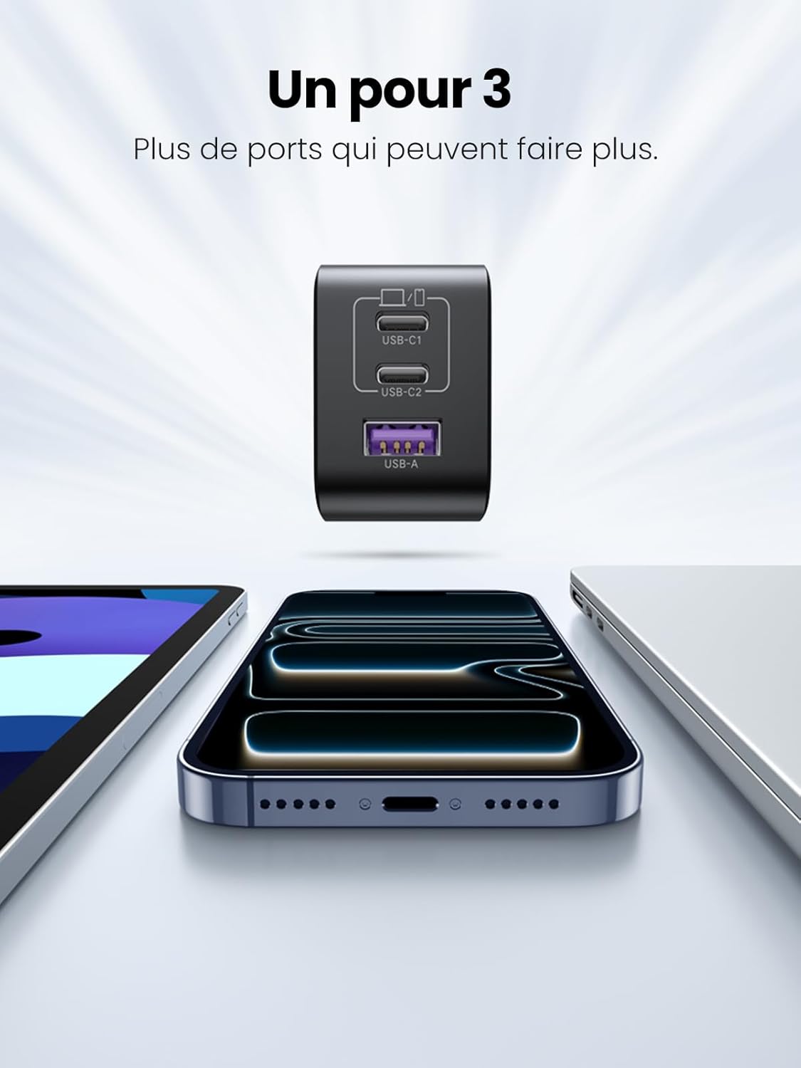 UGREEN Nexode 65W Chargeur USB C Rapide 3 Ports