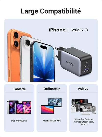UGREEN Nexode 65W Chargeur USB C Rapide 3 Ports