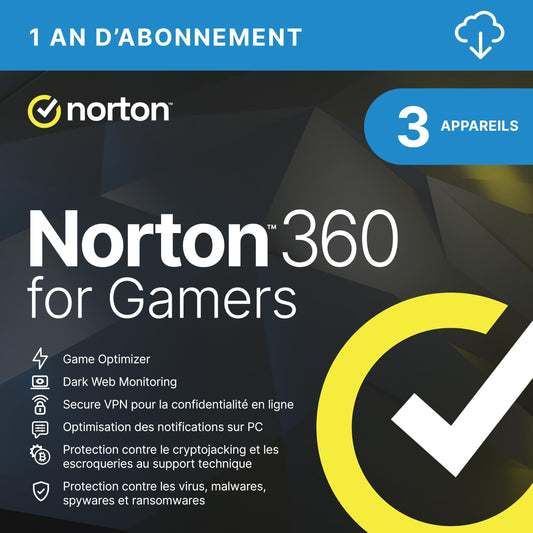 Norton 360 for Gamers 2026 - 3 appareils - 1 an - Licence par e-mail