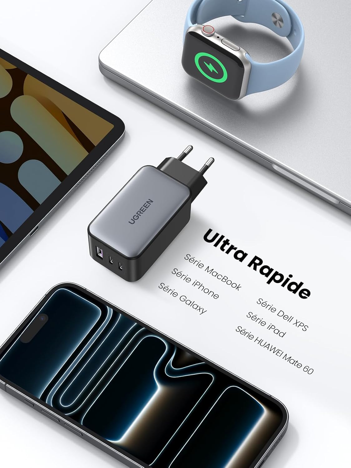 UGREEN Nexode 65W Chargeur USB C Rapide 3 Ports