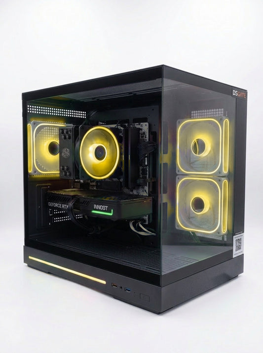 PC Gamer DSGate Cloud Digital RTX 5070 - boîtier cube vitré, LED jaunes