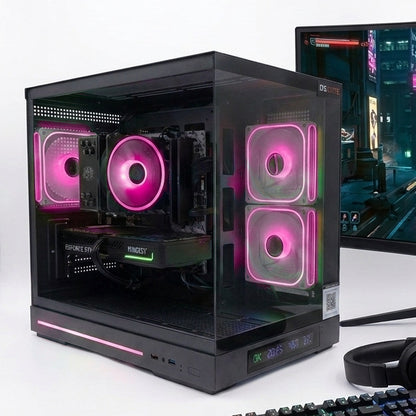 PC Gamer DSGate M5-IV DGT Black - boîtier panoramique, LED roses