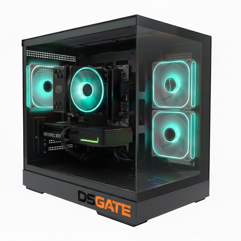 PC Gamer DSGate M6-IV Cloud Q - boîtier panoramique, LED turquoise