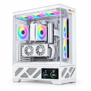 Visuel d'illustration – PC gamer DSGate en boîtier Xigmatek Alphard Pro blanc avec écran 6 pouces