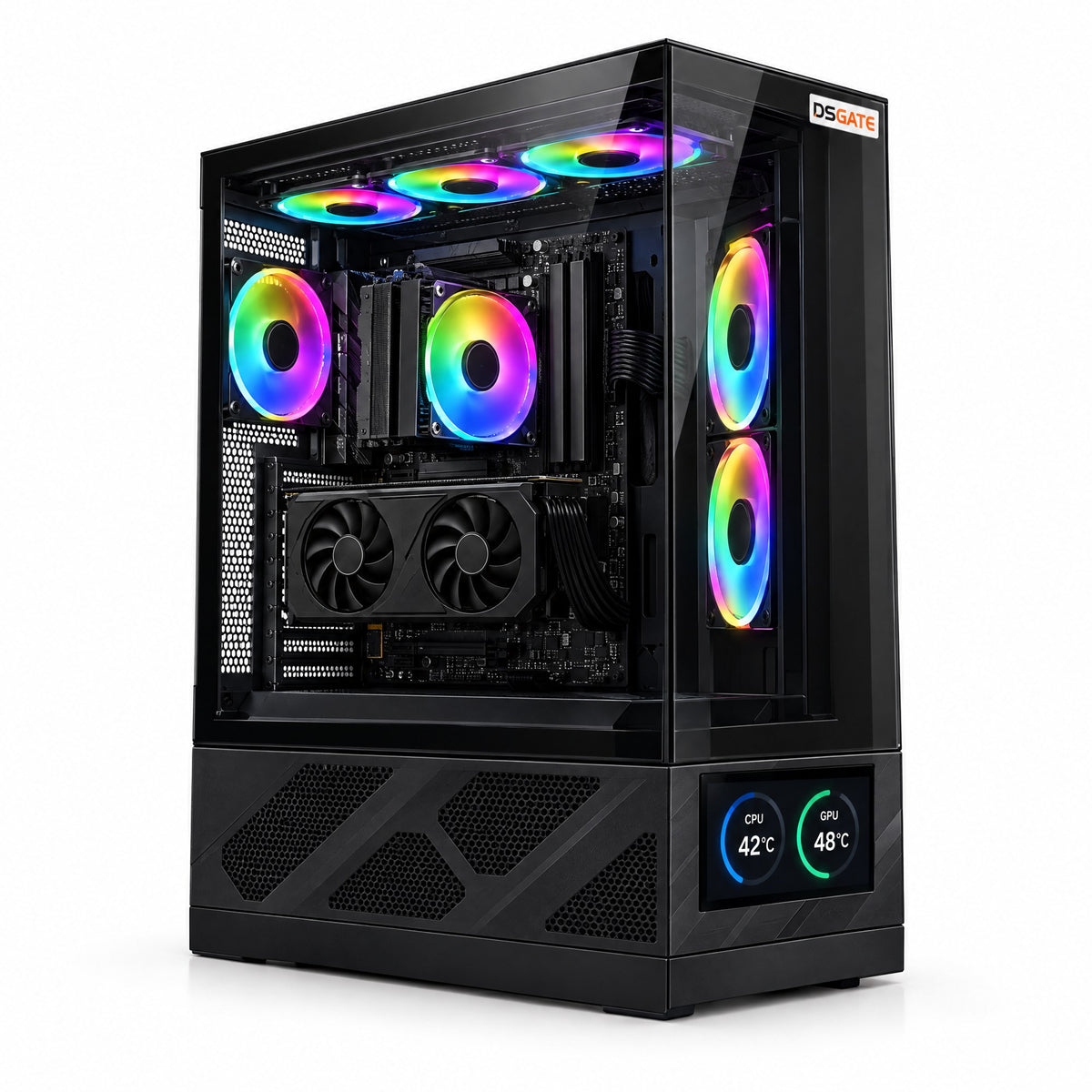Visuel d'illustration – PC gamer DSGate en boîtier Xigmatek Alphard Pro noir avec écran 6 pouces