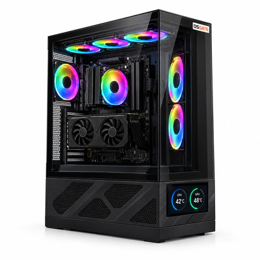 Visuel d'illustration – PC gamer DSGate en boîtier Xigmatek Alphard Pro noir avec écran 6 pouces