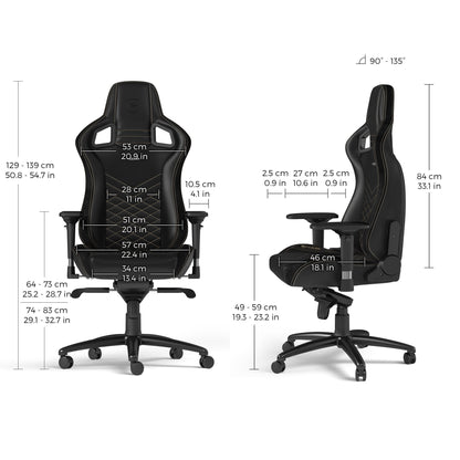 Fauteuil gaming noblechairs EPIC - similicuir PU, accoudoirs 4D, inclinable 135° (Noir/Or) - vue 4