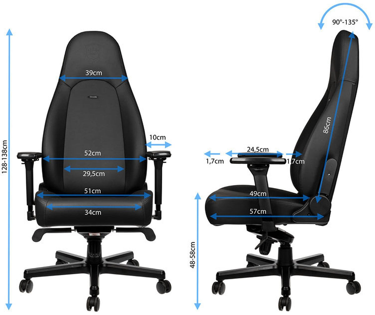 Fauteuil gaming noblechairs ICON Black Edition - similicuir PU, accoudoirs 4D (Noir) - vue 5