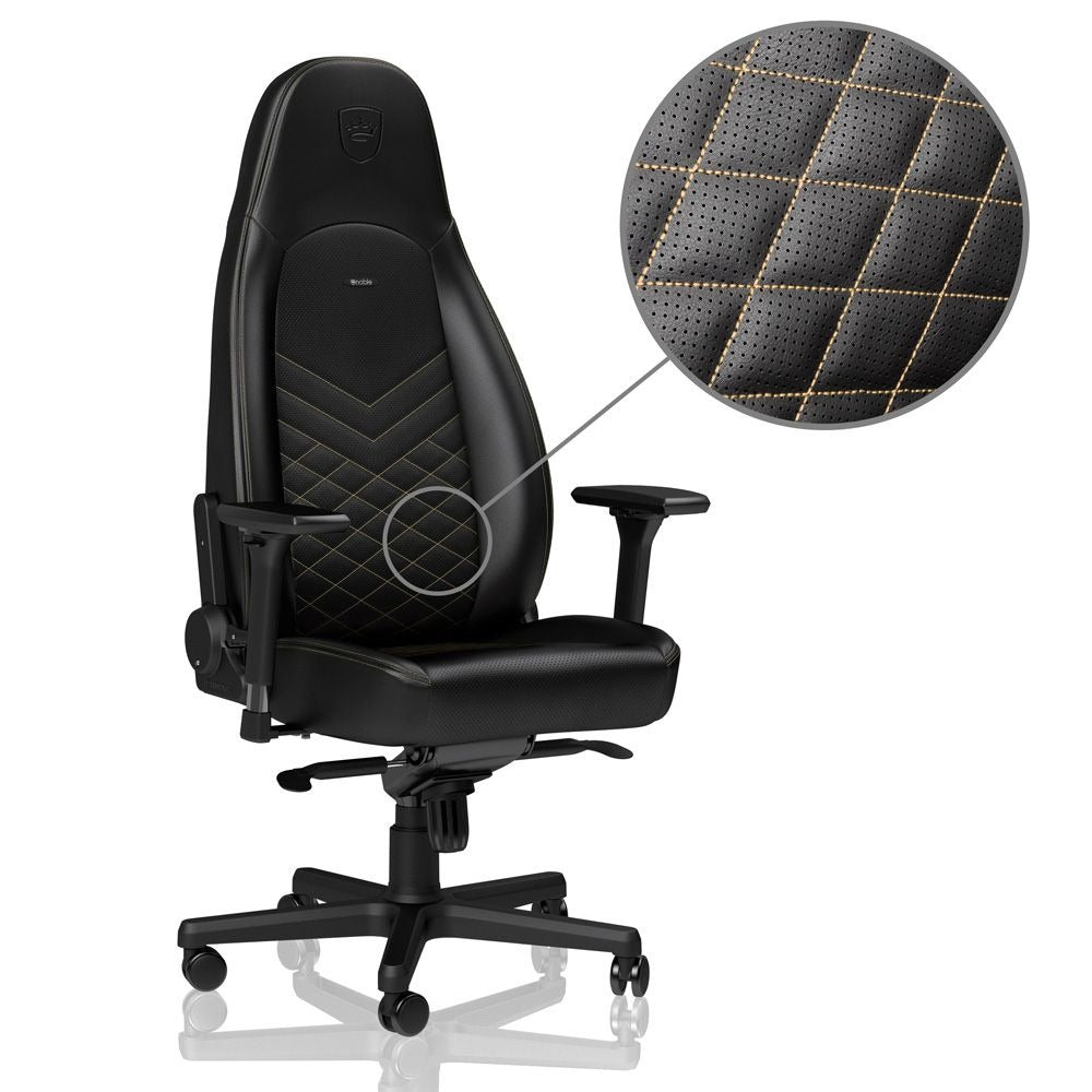 Fauteuil gaming noblechairs ICON - similicuir PU, accoudoirs 4D, inclinable 135° (Noir/Or) - vue 2
