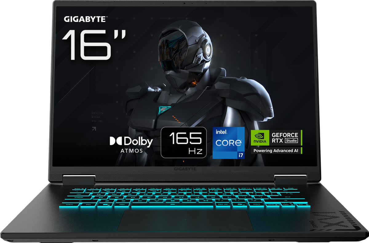 Gigabyte Gaming A16 RTX 5050 - vue de face, écran 16 pouces 165 Hz