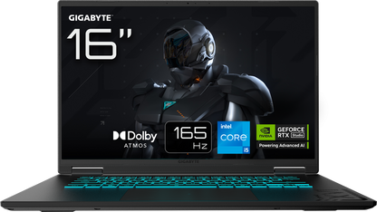 Gigabyte Gaming A16 RTX 5060 - vue de face, écran 16 pouces 165 Hz