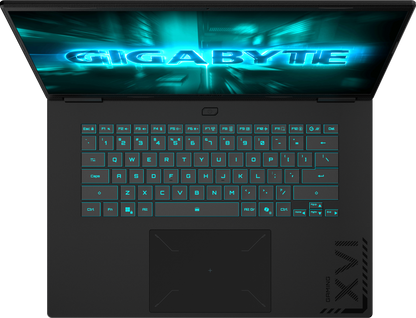 Gigabyte Gaming A16 RTX 5070 - vue de dessus, clavier rétroéclairé