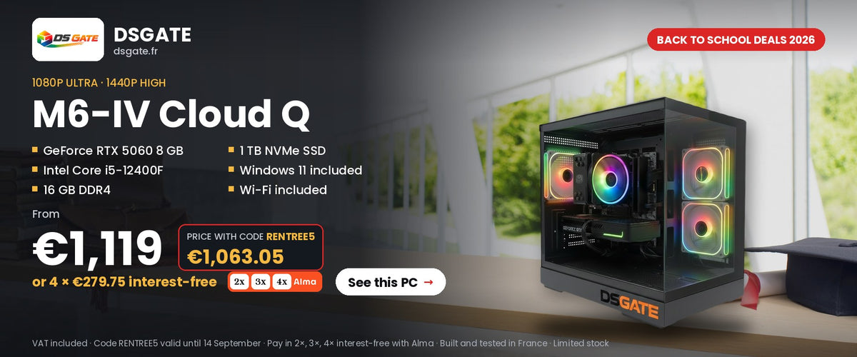 Back to school deals 2026 — DSGate M6-IV Cloud Q gaming PC: RTX 5060, Core i5-12400F, from €1,119, €1,063.05 with code RENTREE5