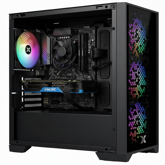 DSGate PC Gamer • AMD Ryzen 5 5500 4,2 GHz • Intel Arc B580 12 Go GDDR6 • 16 Go RAM DDR4 • 512 Go SSD • Windows 11 • WiFi