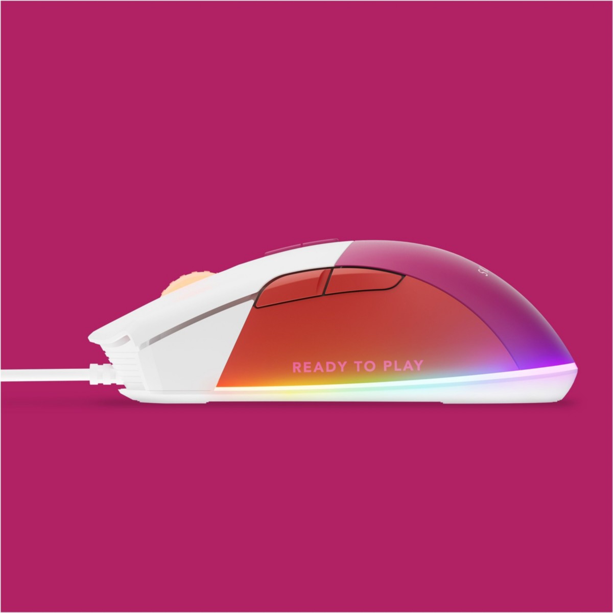 Souris gaming Skillkorp M5 ECO Magenta - vue de profil, bandeau RGB Ready to play