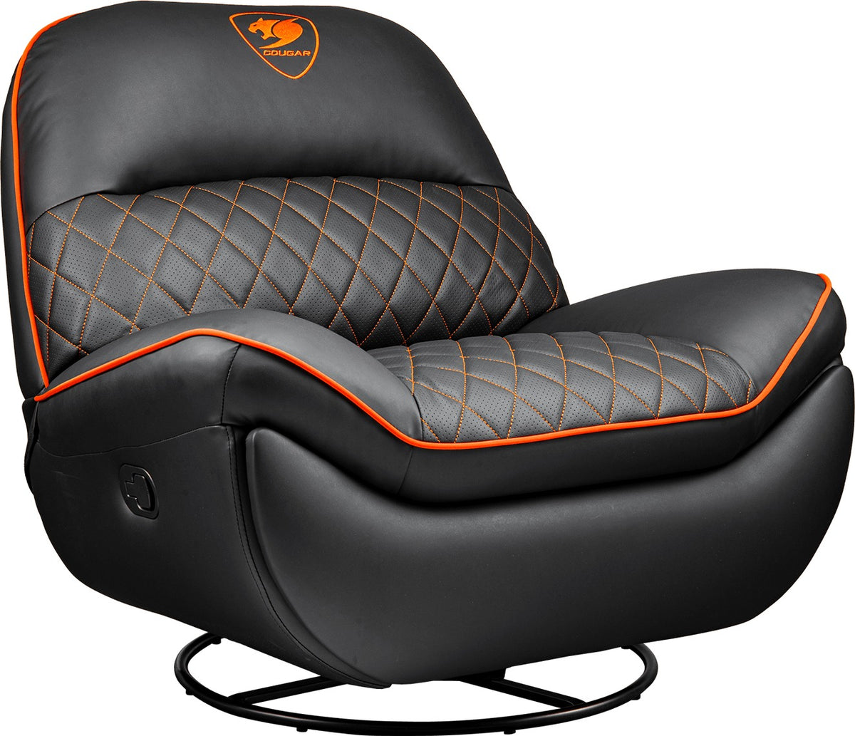 Sofa gaming Cougar Overlord - inclinable 160°, repose-pieds, rotation 360° (Noir/Orange) - vue 1