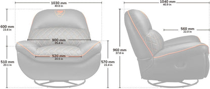 Sofa gaming Cougar Overlord - inclinable 160°, repose-pieds, rotation 360° (Noir/Orange) - vue 6