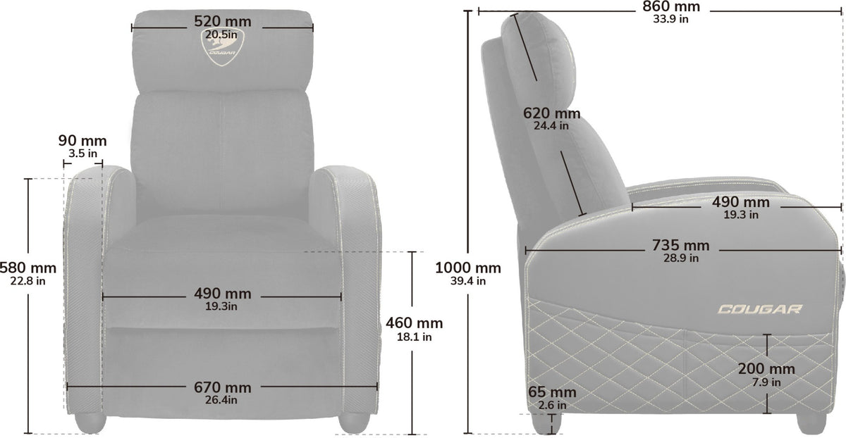 Sofa gaming Cougar Ranger Elite - inclinable, repose-pieds intégré - vue 6