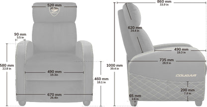 Sofa gaming Cougar Ranger Elite - inclinable, repose-pieds intégré - vue 6